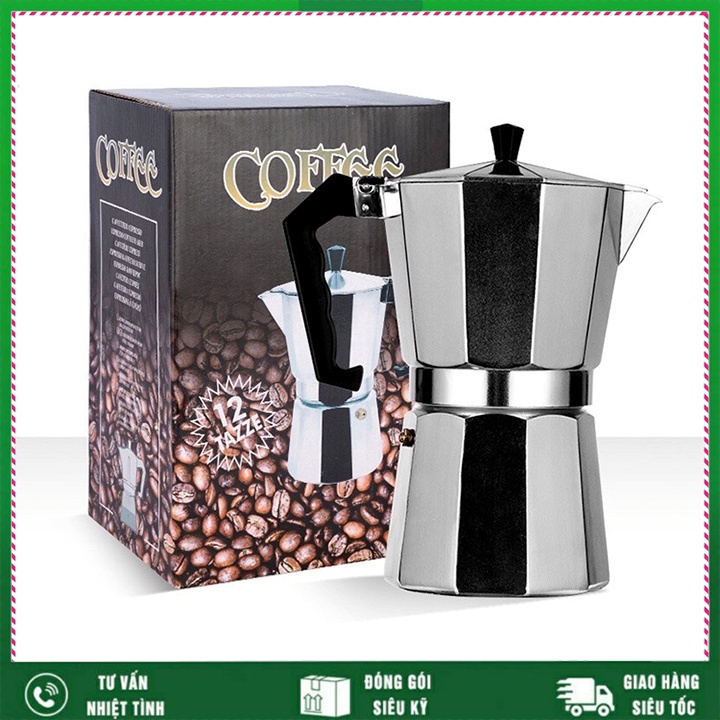 Ấm pha cà phê moka Express 6 Cup 300ml cao cấp, bình pha cà phê hợp kim nhôm