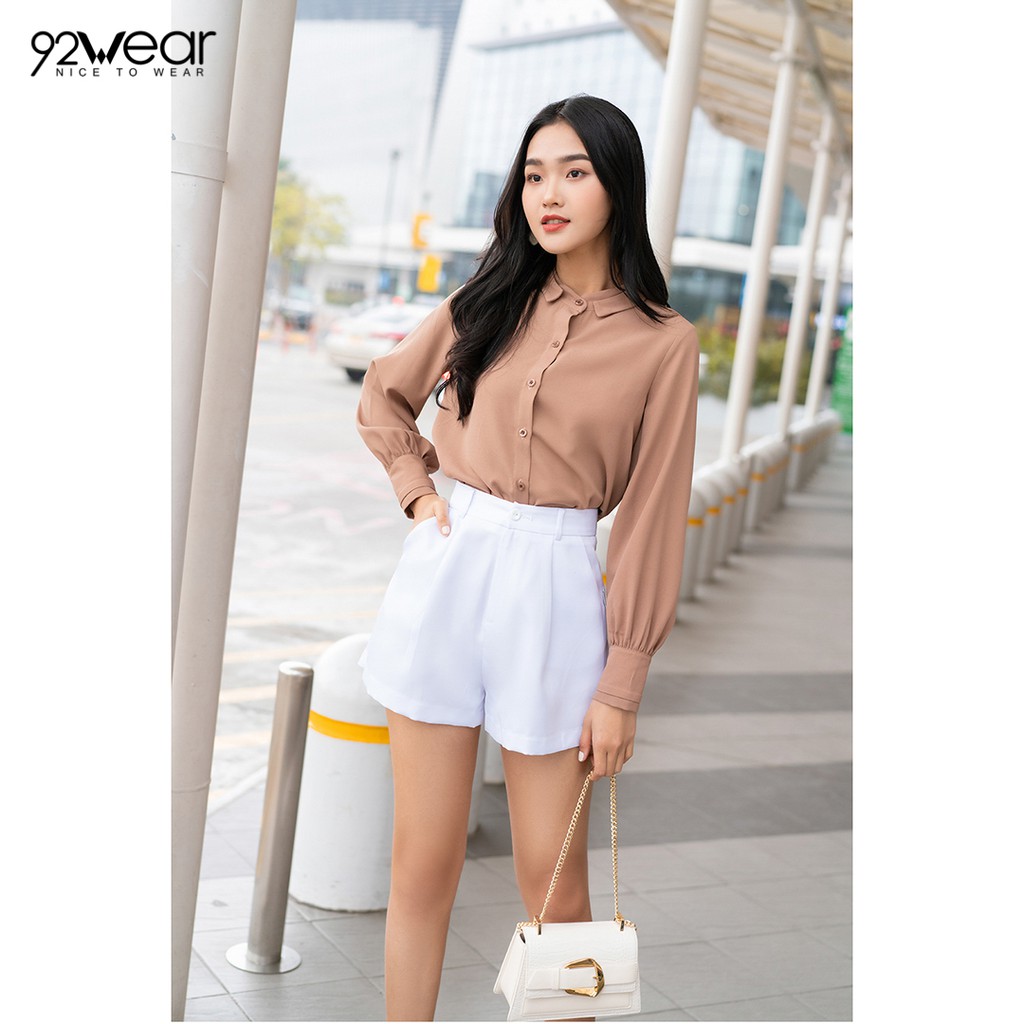 Áo Sơ mi nữ công sở 92WEAR đủ màu, đủ size, dài tay cổ trụ 2 lớp ASW1030 | BigBuy360 - bigbuy360.vn