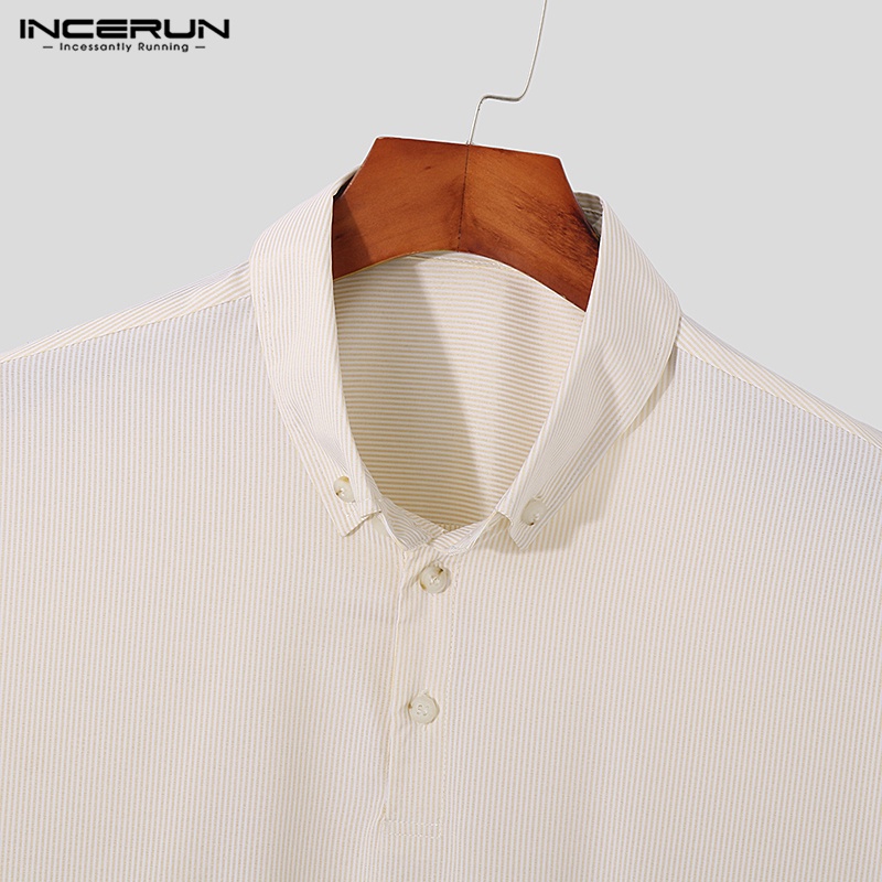 Áo thun polo INCERUN tay ngắn họa tiết sọc thời trang sành điệu cho nam