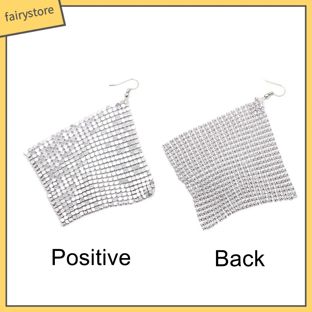 Khuyên tai dáng dài hình vuông đính kim sa sang trọng cho nữ