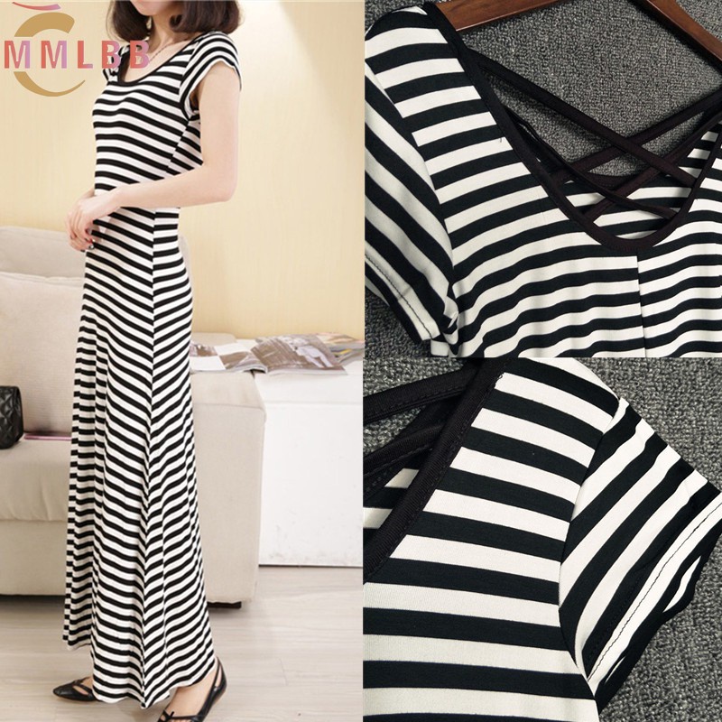 Đầm Maxi Cotton Tay Ngắn Cổ Tròn Plus Size Màu Trơn Thời Trang Mùa Hè Cho Nữ