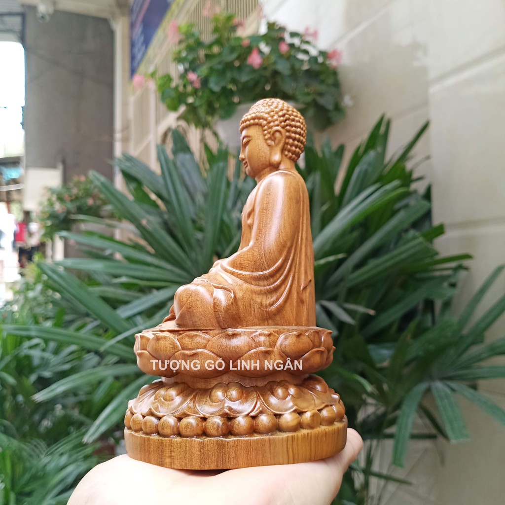 Tượng phật a di đà bằng gỗ thơm cao 15 cm