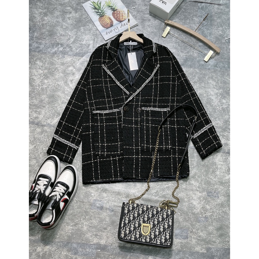 Áo Dạ Nữ Cổ Vest Viền Nhũ Dài 2 Lớp, Hàng Thiết Kế Sang Chảnh, Mặt Ngoài Dạ Quảng Châu Lót Gió Lụa | BigBuy360 - bigbuy360.vn