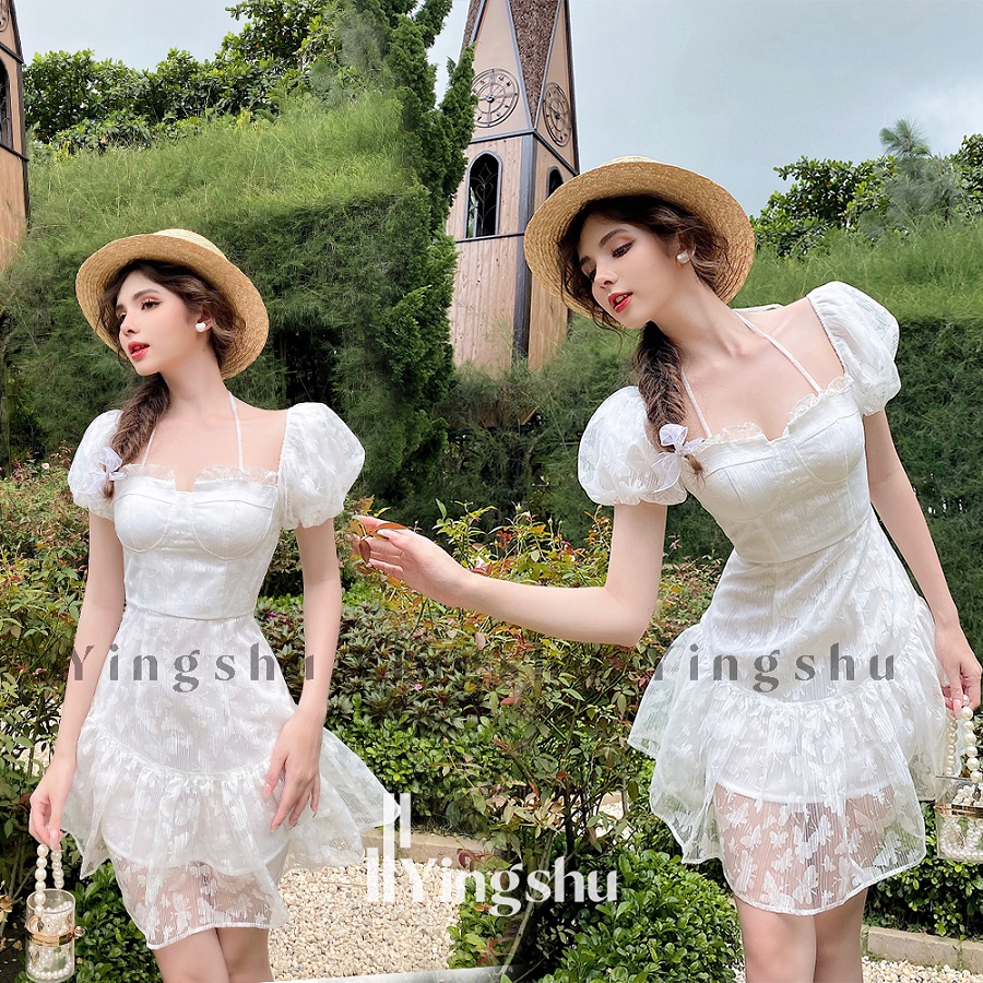 Đầm trắng đi tiệc cưới thiết kế dáng xòe, tay phồng hai cách mặc - Killy