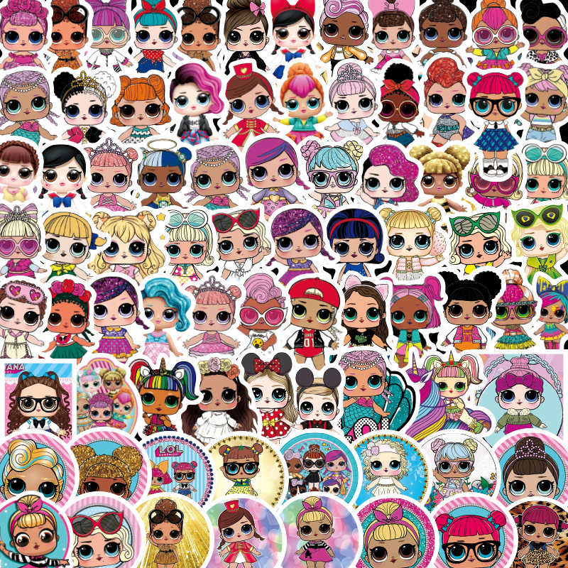 Bộ 100 miếng dán hoạt hình LOL Suprise Dolls chống thấm nước DIY