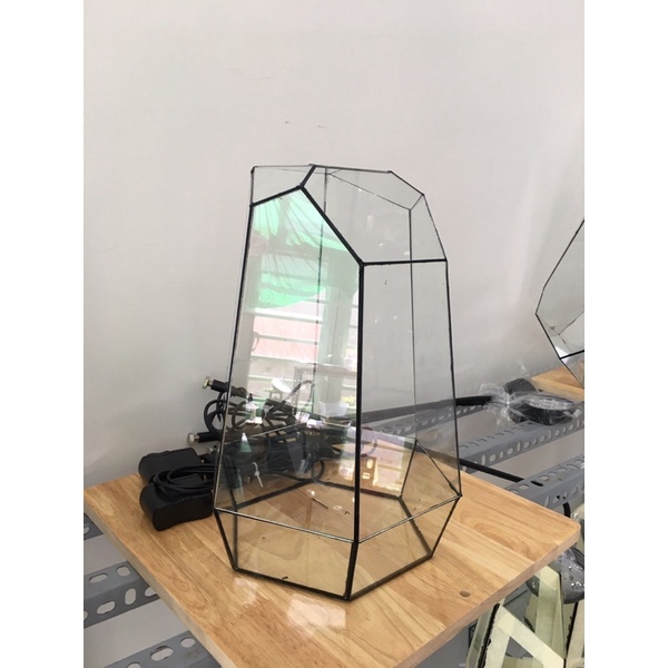 Bể lục giác trang trí bán cạn, terrarium để bàn làm việc D19xR17xC31