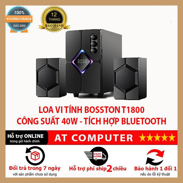 Loa máy tính Bluetooth Bosston T1800 ❤️FREESHIP❤️ Công suất 40w, Led RGB, BH 12 tháng, cổng kết nối 3.5mm  - AT Computer