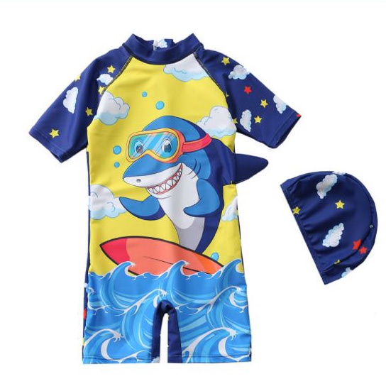 Bộ đồ bơi liền thân cá mập baby shark có vây dễ thương cho bé trai