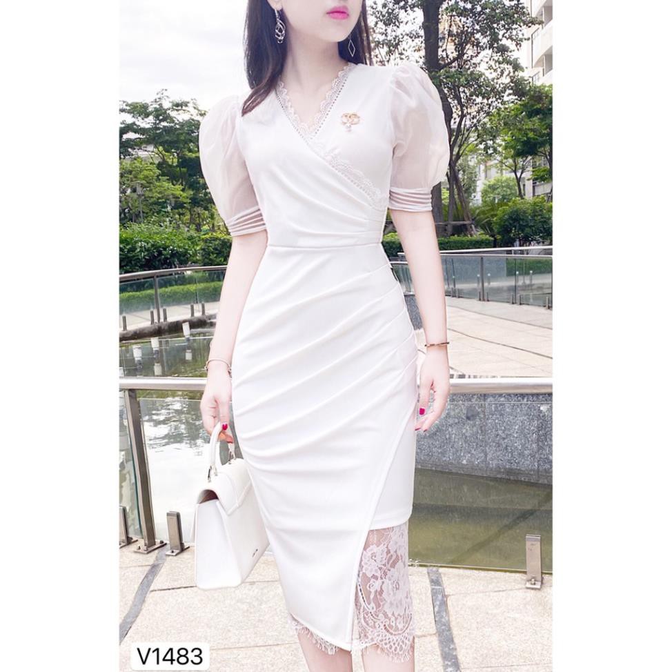 [Váy Đi Tiệc Cao Cấp] - Váy trắng tay bồng phối ren - Váy thiết kế | BigBuy360 - bigbuy360.vn