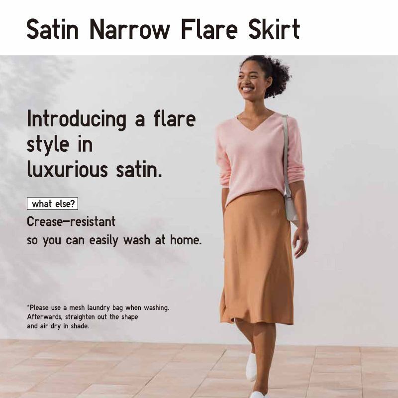 Váy chữ A (UNIQLO Nhật chính hãng) NỮ- Chân váy midi lụa satin dáng xoè dài -Satin Narrow Flare Skirt