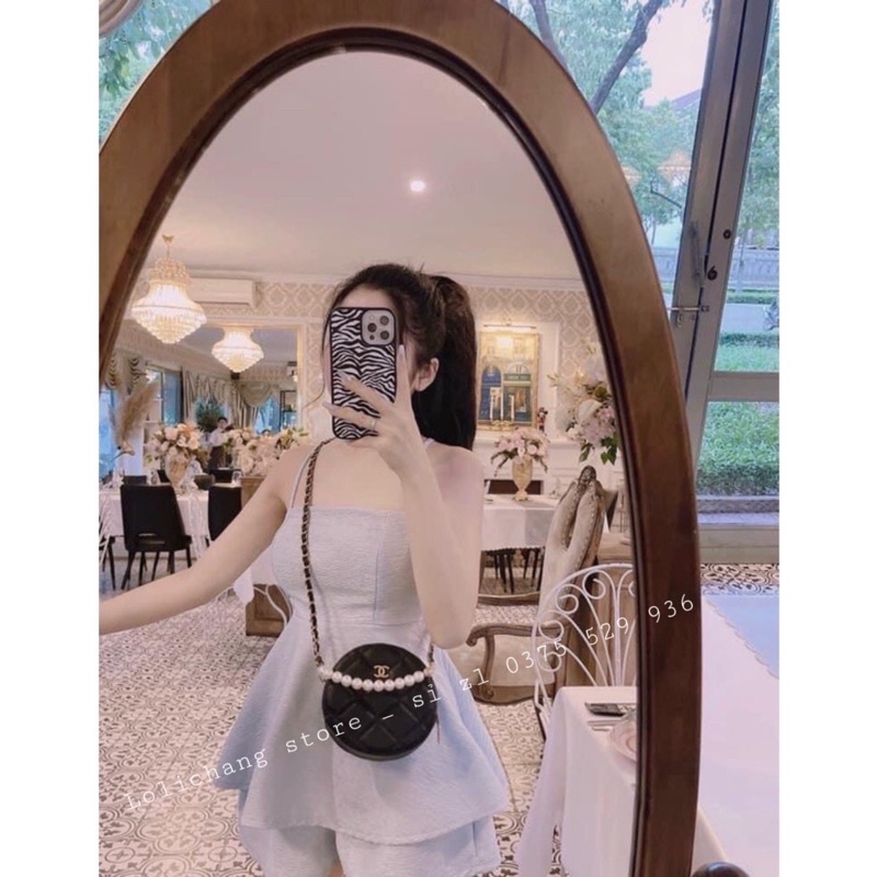 Túi Đeo Chéo Dáng Tròn Da Sần Phối Ngọc Siêu Xinh TX407