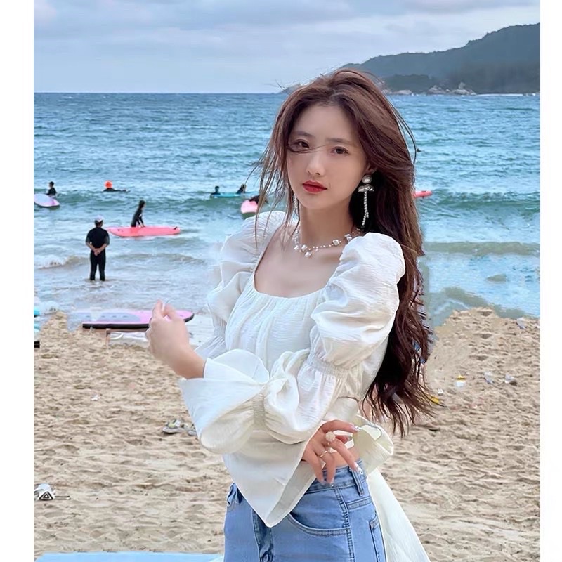 ÁO KIỂU BẸT VAI CHÉO TÀ PHỐI DÂY CỘT NƠ SAU CÓ MOD NGỰC Love 29