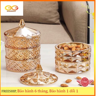 Khay mứt thủy tinh, khay thủy tinh pha lê nhiều tầng đựng mứt, kẹo,...lịch sự, sang trọng, đẳng cấp -Hoa văn ngẫu nghiên