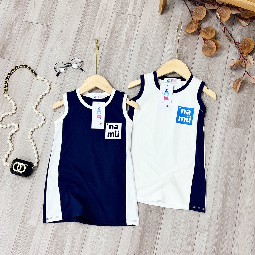 Váy ba lỗ bé gái, váy sát nách dáng xuông phối viền thể thao khỏe khoắn NaMu cho bé