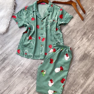 Bộ Pijama Gấm Lụa Áo Cộc Quần Lửng Cực Sang (SP001062 )
