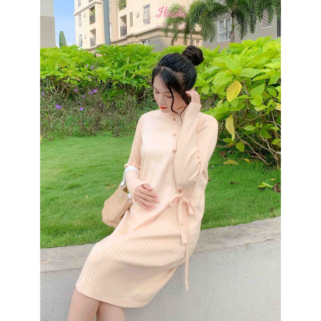 [TẶNG KÈM QUẦN LÓT] Đầm bầu Len dáng xuông Hinata - chất len mềm mịn DB025