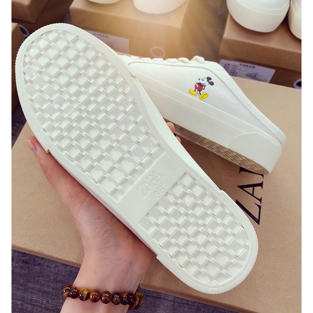 [Fullbox] Giày sục, hở gót, giày đạp gót Zara in hình Chuột Mickey Disney màu trắng sữa，màu đen hot trend 2021