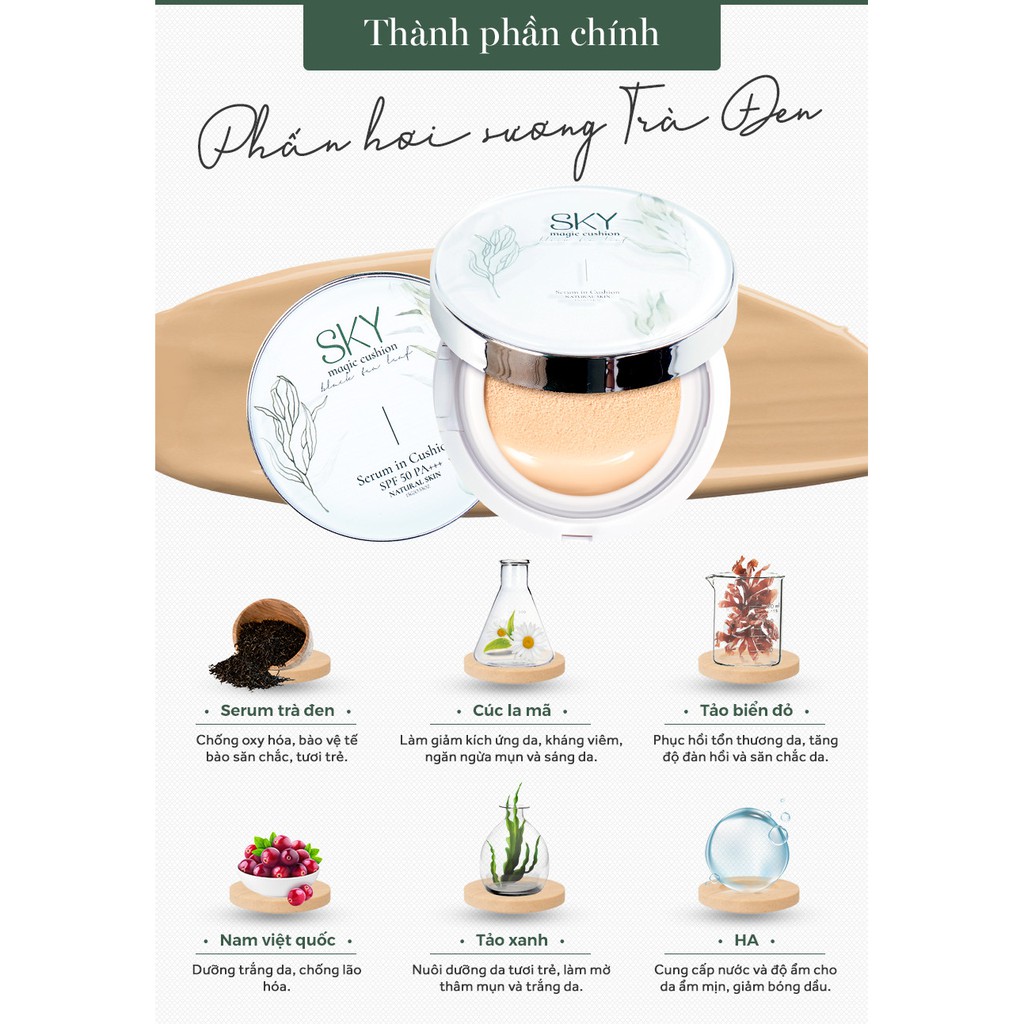 Cushion Phấn Hơi Sương Sky Phiên Bản Serum Trà Đen Mới