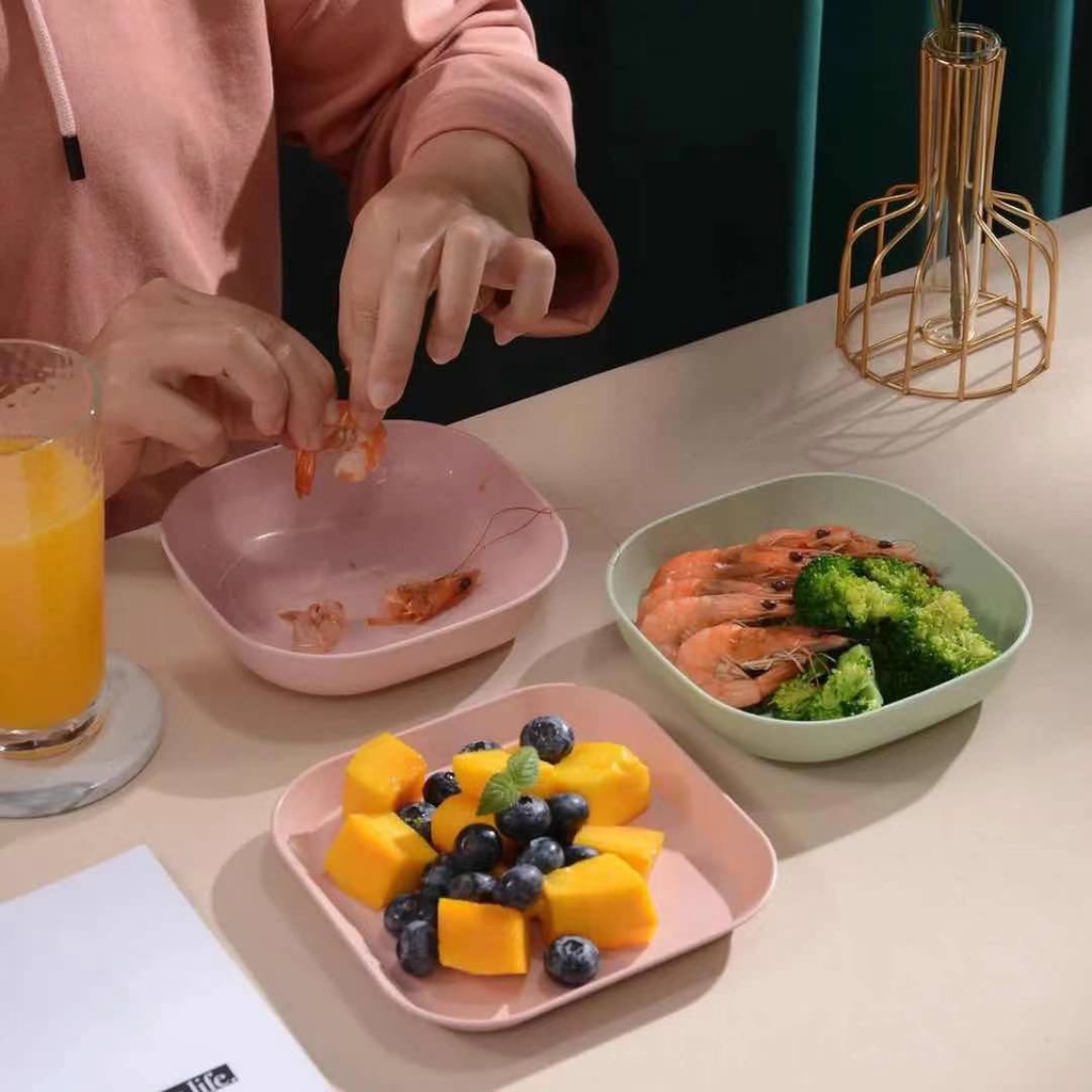 Đĩa Nhựa Đựng Hoa Quả, Thức Ăn - Set đĩa nhựa lúa mạch vuông