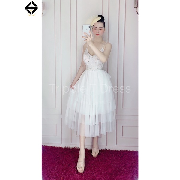 Đầm xoè 2 dây công chúa kết đá lê sang trọng MYMY04 - MS381V