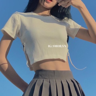 [ẢNH THẬT ĐỘC QUYỀN SMOR.VN] Áo croptop tay ngắn, xẻ eo