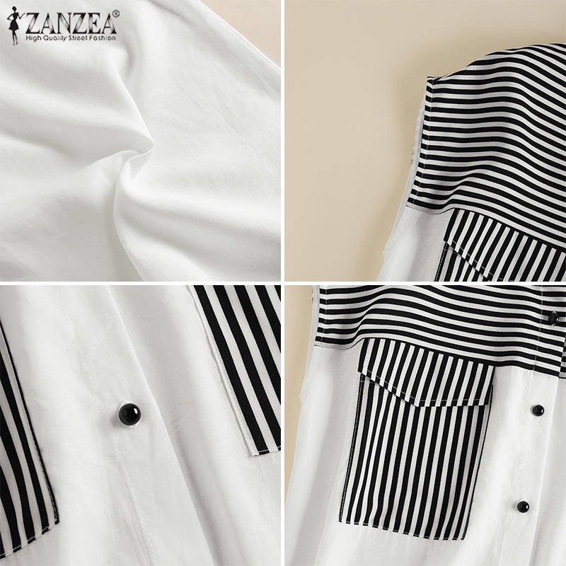 Zanzea Áo Sơ Mi Tay Dài Kẻ Sọc Có Túi Trước Thời Trang Cho Nữ