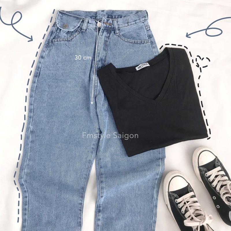 Quần jean baggy nữ trơn lưng cao 1 túi 3025(không co giãn) ulzzang, quần bò thời trang VM STYLE 22QJB03TD0501 | BigBuy360 - bigbuy360.vn