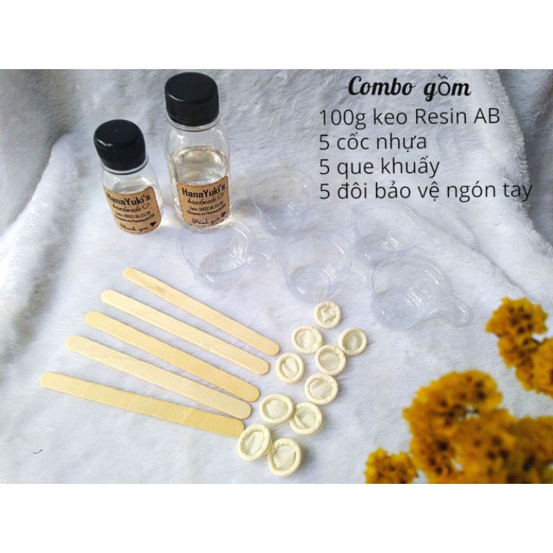 100g Keo Epoxy Resin AB Hàn Quốc làm đồ handmade, diy – Khử Bọt, Cứng, Trong Suốt,