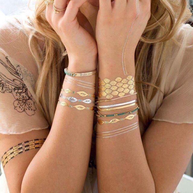 Combo 8 hình xăm dán nhũ ánh kim flashtatoo phong cách henna đi chơi đi biển đẹp siêu cute giá rẻ