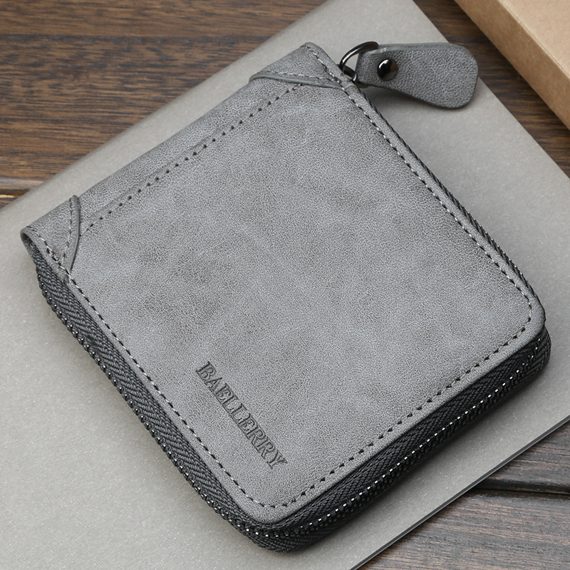 Baellerry Men's Short Wallet Men's Wallet Short Zipper Casual Retro Wallet Coin Purse