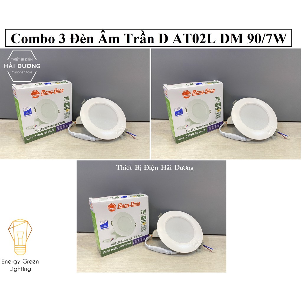 Bộ 3 Đèn LED Downlight Âm Trần Đổi Màu Rạng Đông D AT02L ĐM 90/7W 3 Chế Độ Sáng Trắng Vàng Trung Tính