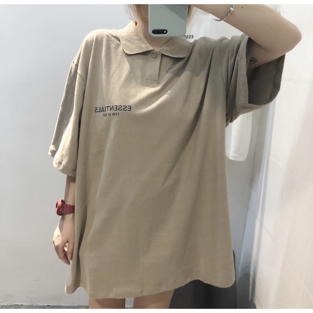 Fear OF GOD FOG ESSENTIALS Men's Lapel Cotton Polo Shirt Neck Print T-Shirt