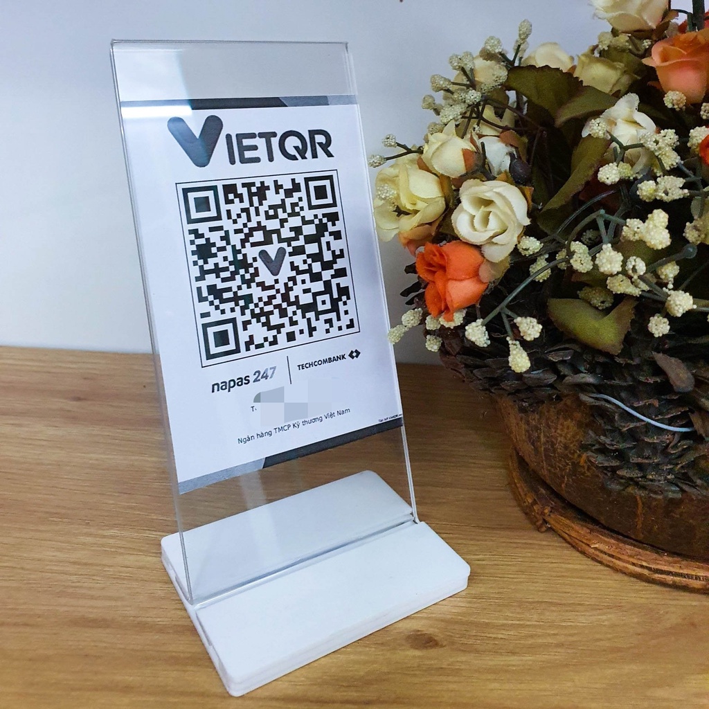 QR Code chất liệu Mica để bàn, tích hợp giải pháp thanh toán cho các Shop Offline, Online