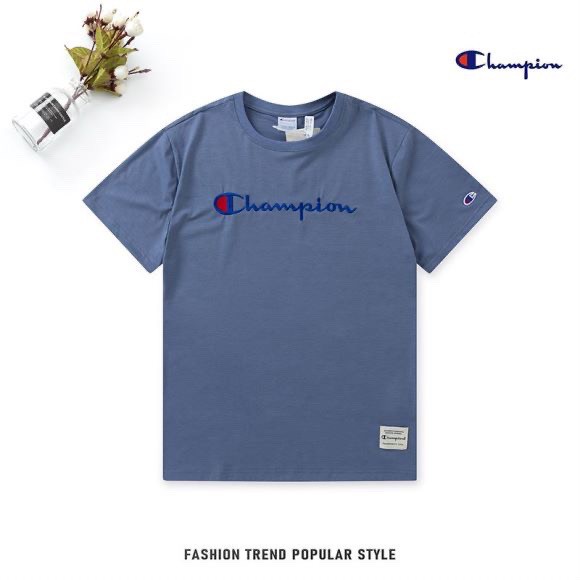 Áo Thun Cotton Ngắn Tay Thêu Chữ Champion Thời Trang Cho Nam Nữ