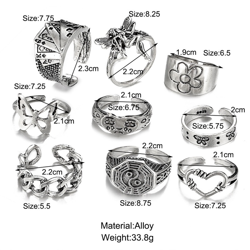 Set 6 Nhẫn Đeo Khớp Ngón Tay Hình Mặt Nạ Xúc Xắc/Trái Tim/Đầu Lâu Màu Bạc Đen Cổ Điển Thời Trang Nữ