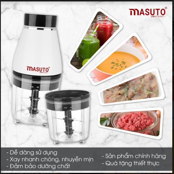 Máy xay sinh tố gia đình đa năng Masuto xay thịt tôm cua cá ăn dặm siêu nhuyễn mịn chỉ 10s cối 0,6L TẶNG 30 KHẨU TRANG