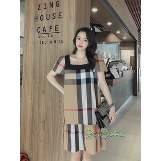 Váy đầm bigsize babydoll BigClothes thiết kế dáng suông váy dáng dài kẻ bbr cổ vuông chất lụa hàn thoáng mát BC001