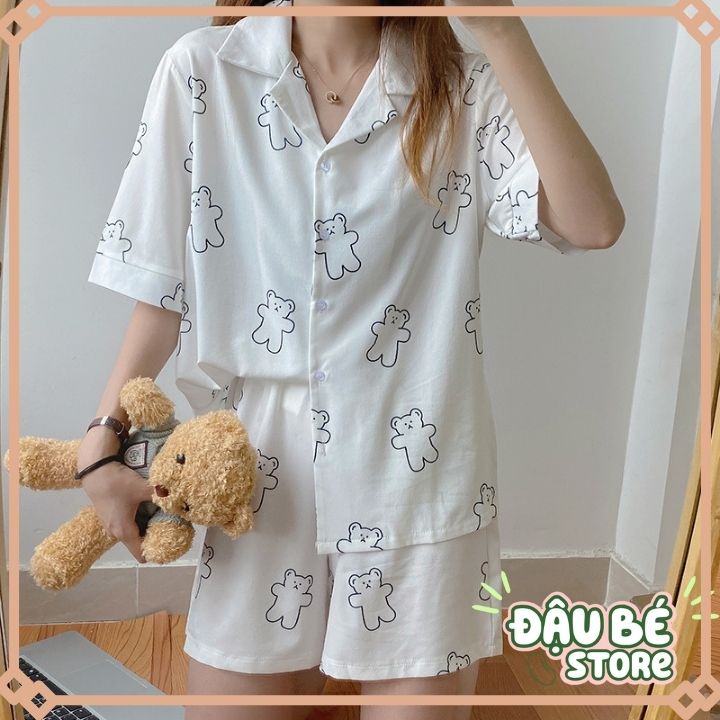 Bộ Ngủ Nữ Gấu Trắng Ulzzang Cute Form Rộng - Pijama bigsize Hè Bộ Mặc Nhà cộc tay - Quần đùi ngắn Hot Trend -DAUBE-S014