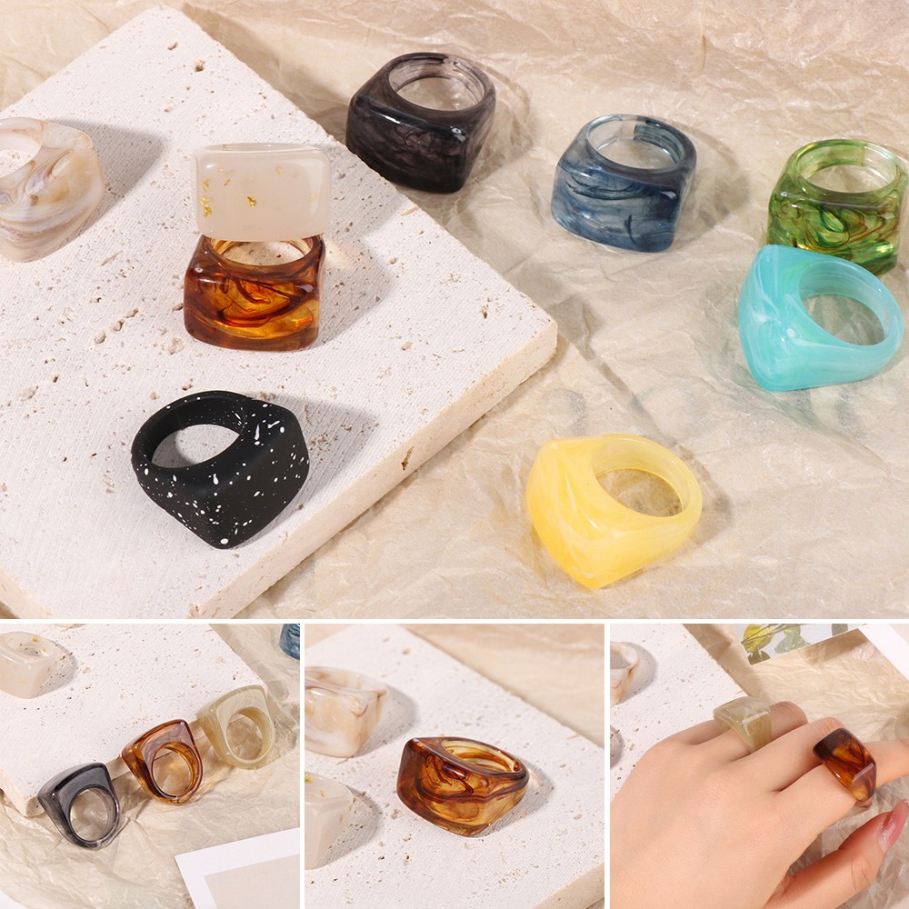 Nhẫn Nhựa Acrylic Họa Tiết Đá Cẩm Thạch Nhiều Màu Thời Trang