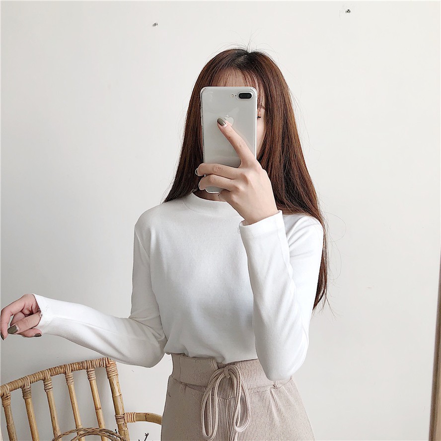 NUZIRO  Áo Thun Dài Tay Cổ Tròn Nhiều Màu Thiết Kế Đơn Giản Cho Nữ