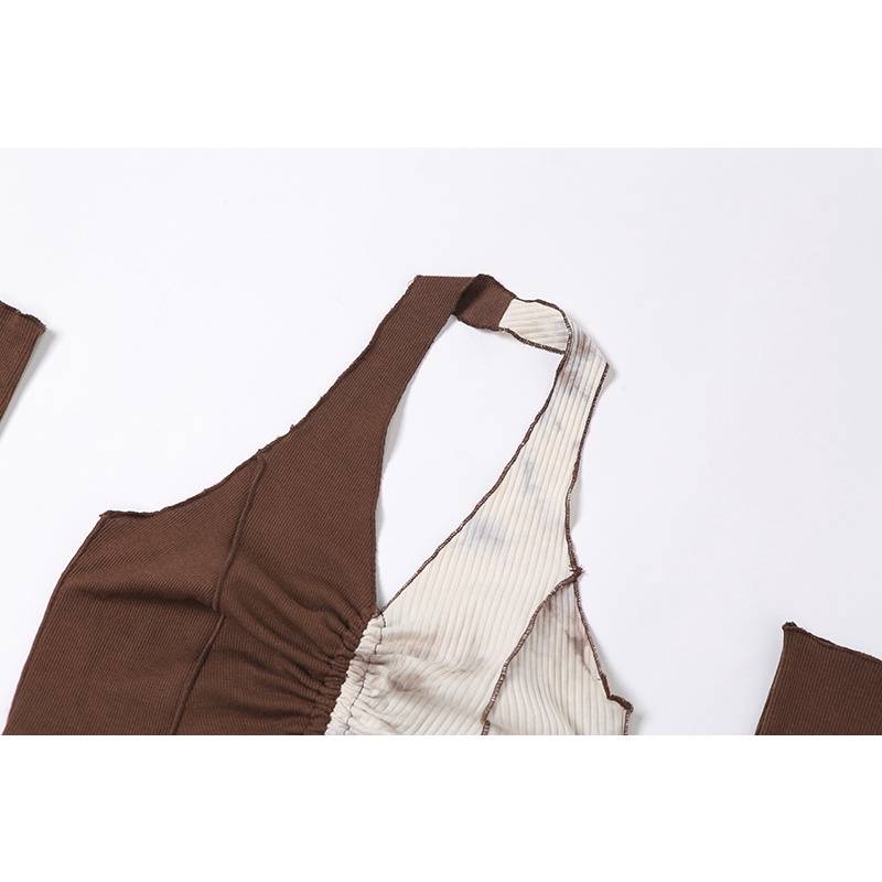 DUNEA Áo sát nách cổ chữ v màu tương phản thời trang quyến rũ cho nữ