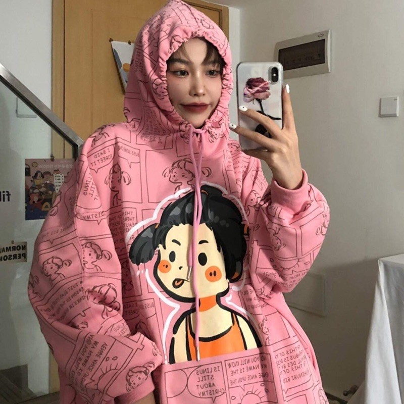 (freship đơn 100k) Áo hoodie cô gái in toàn thân KT12 ( kèm ảnh thật )