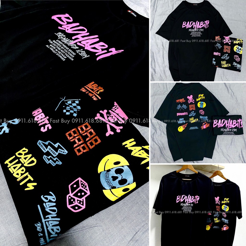 Áo thun unisex form rộng thỏ random đen