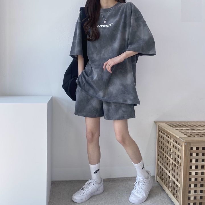 Bộ Thun Loang Cộc Tay Urban JOLIE Unisex  🌸 Set áo phông form rộng kèm quần short cạp chun cá tính Ulzzang 🌸