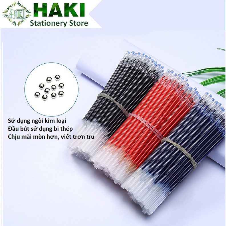 Ngòi bút bi mực gel 0.5mm HAKI túi 20 ruột bút màu đen đỏ xanh giá rẻ