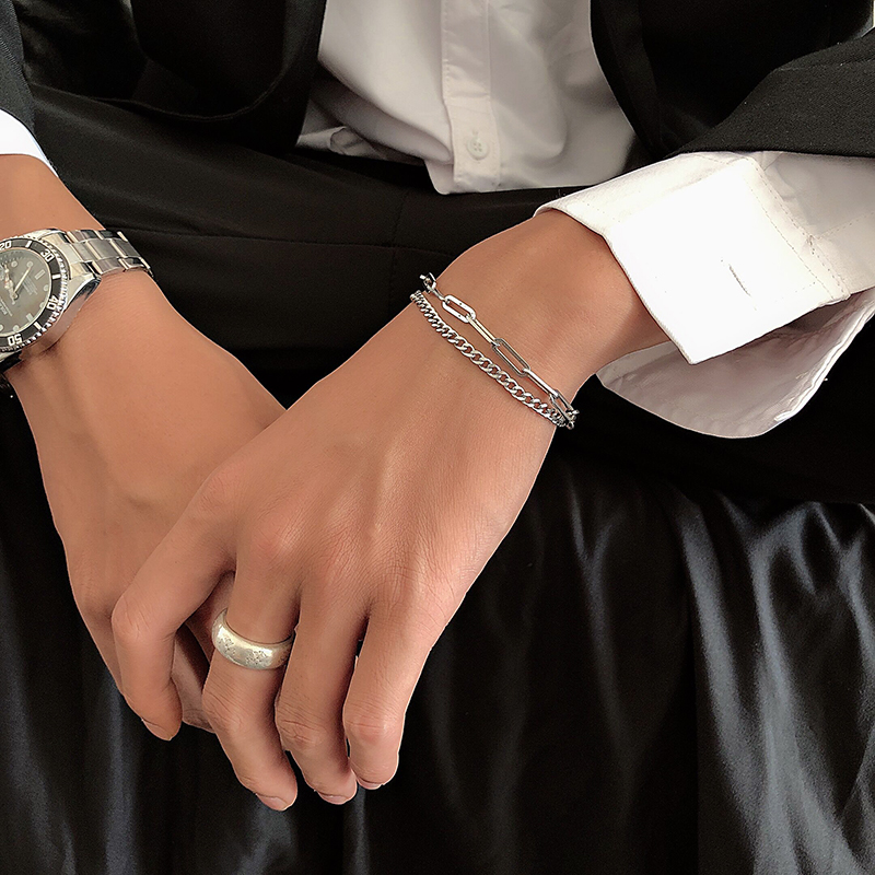 Vòng Tay Hai Lớp Bằng Thép Titan Phong Cách Đường Phố 19463