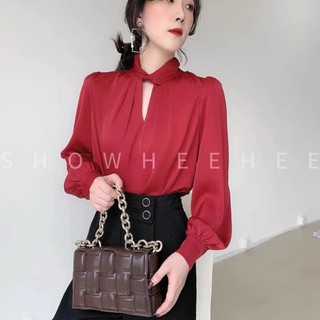 Áo công sở tay dài cổ xoắn chất lụa mềm mát ( hàng cao cấp)