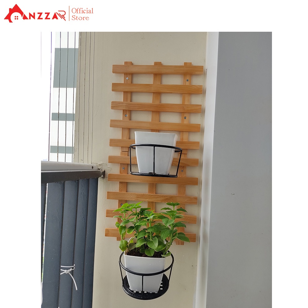 Kệ gỗ treo tường BẬC THANG 40X40CM Anzzar ghép nhiều thanh làm giá treo chậu hoa, cây cảnh trang trí ban công ...