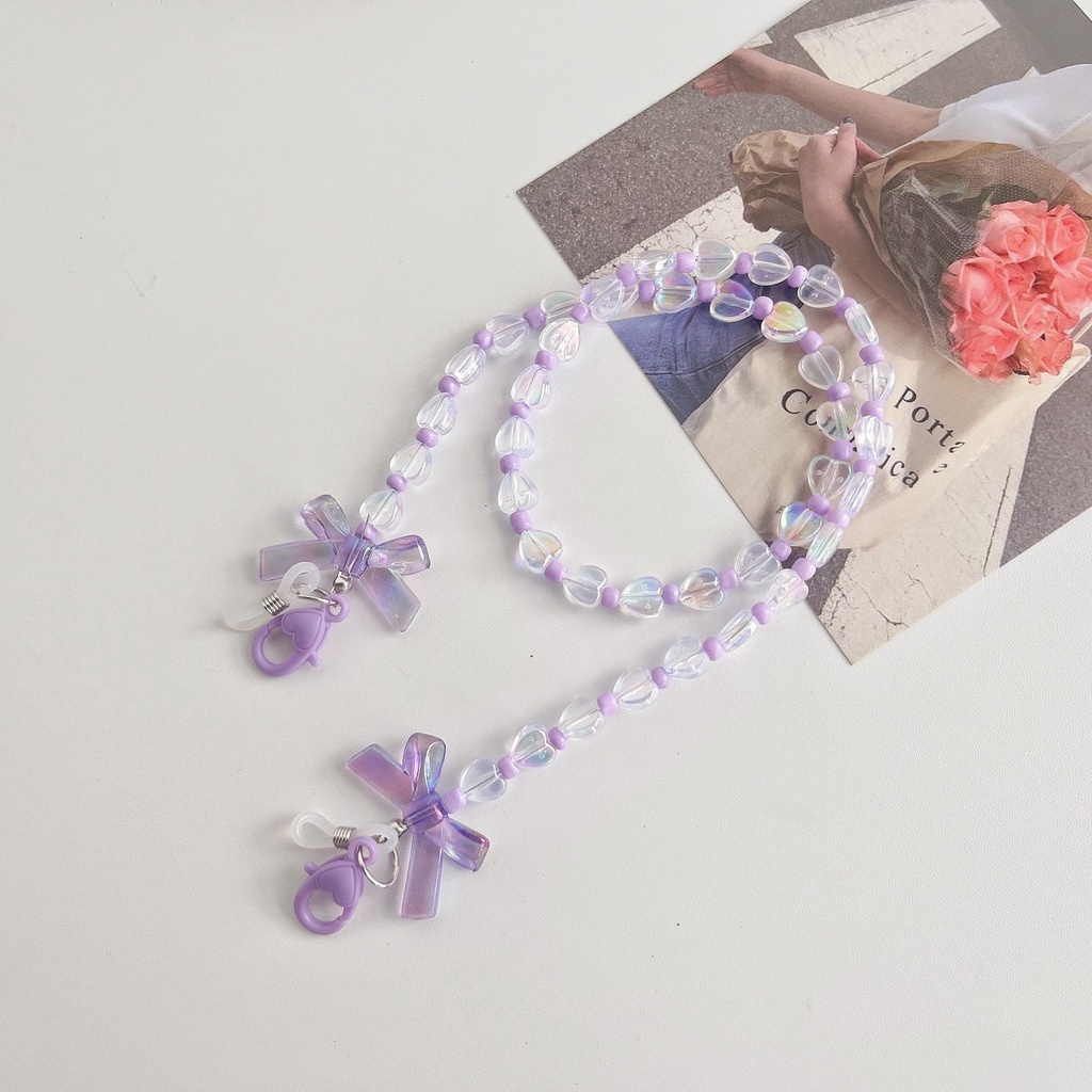 Dây Đeo Mắt Kính Xỏ Hạt Acrylic Hình Nơ Ngôi Sao Màu Tím Phong Cách ins Kiểu Mới