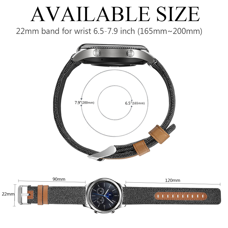 Dây Đeo Bằng Da Canvas 20mm / 22mm Cho Đồng Hồ Thông Minh Samsung Gear S3 S2 Sport Classic Huawei Gt 2 Samsung Galaxy Watch 42mm / 46mm